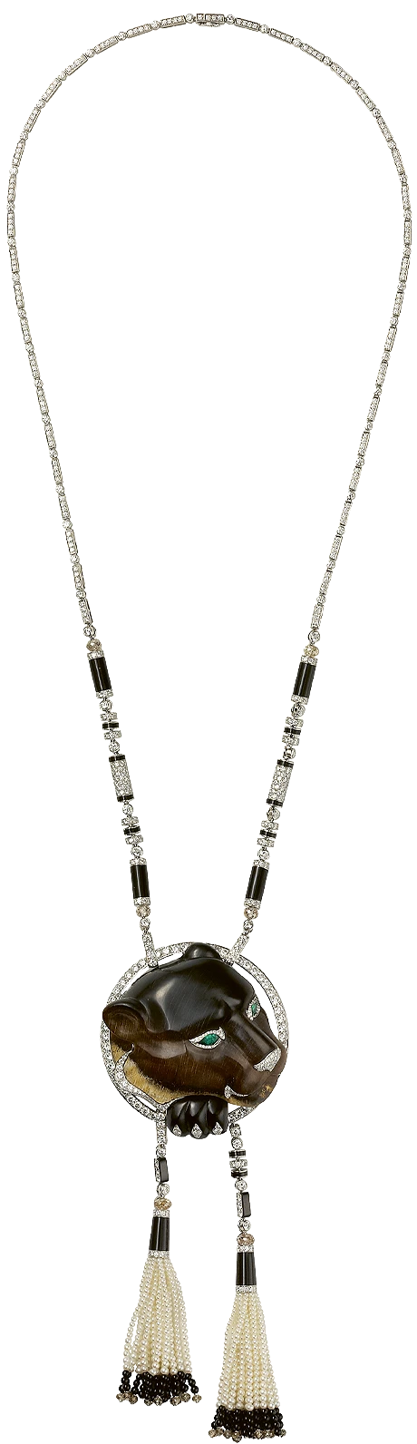 Necklace, 2010. Platinum, petrified wood, diamonds, fine pearls, emeralds and onyx