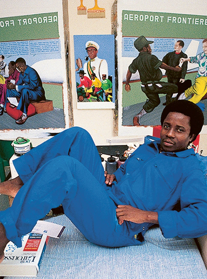 Chéri Samba, atelier à Jouy-en-Josas, 1990