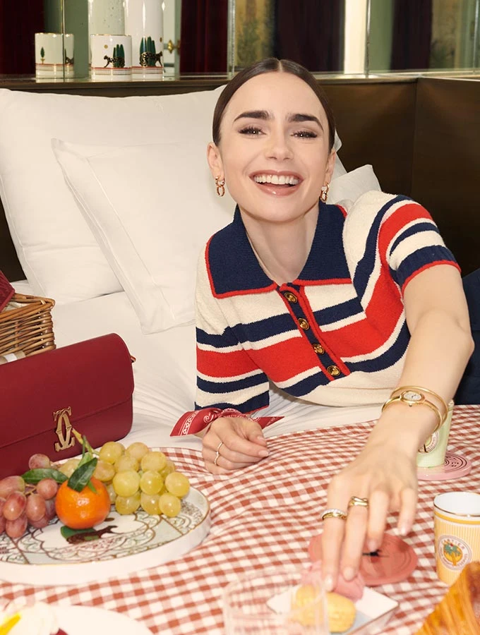 Lily Collins in a Parisian café