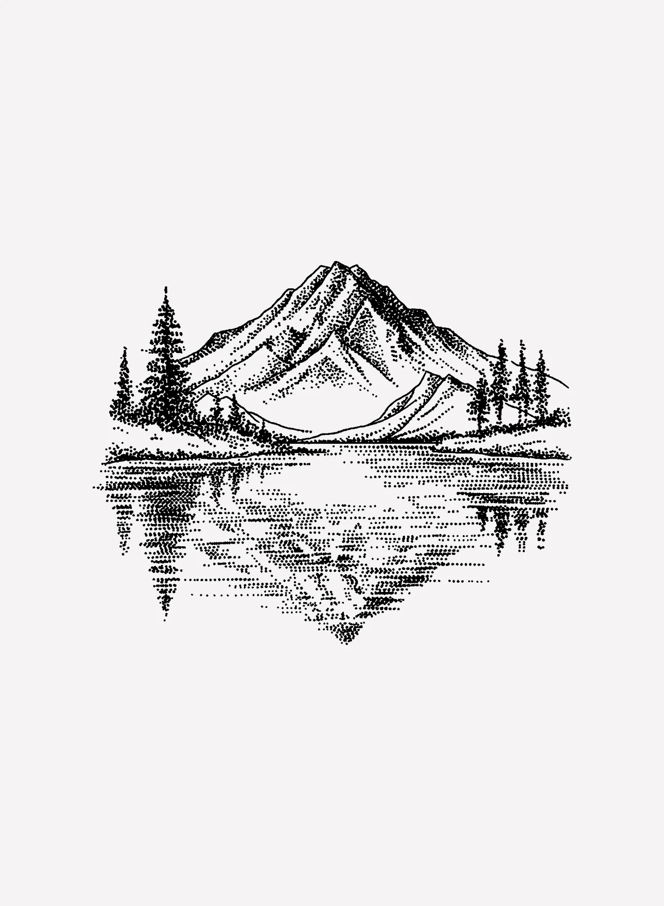 Illustration of a mountain reflected on the water